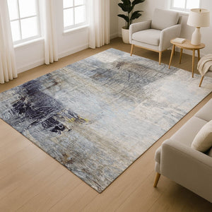 HomeRoots 5' x 8' Sky Blue & Gray Abstract Area Rug - Washable, UV-Protected, Durable for Homes with Kids & Pets 718414