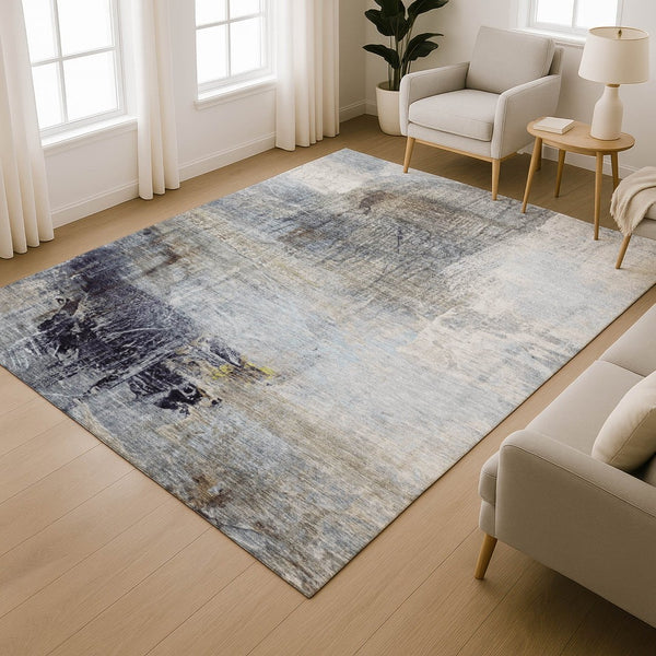 HomeRoots 5' x 8' Sky Blue & Gray Abstract Area Rug - Washable, UV-Protected, Durable for Homes with Kids & Pets 718414
