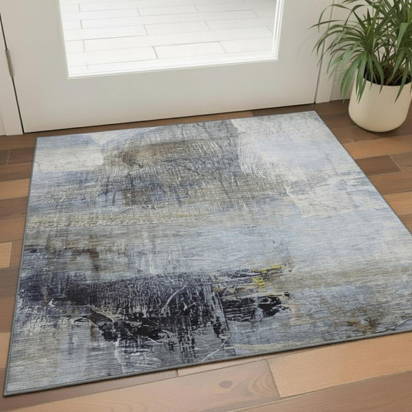 HomeRoots 5' x 8' Sky Blue & Gray Abstract Area Rug - Washable, UV-Protected, Durable for Homes with Kids & Pets 718414