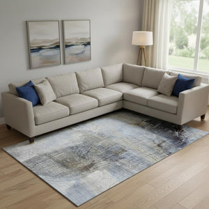 HomeRoots 9' X 12' Sky Blue Gray Abstract Area Rug - Washable, UV Protected, Durable for High-Traffic Homes 718417