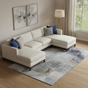 HomeRoots 10' Sky Blue and Gray Abstract Area Rug - Washable, UV Protection, Durable & Easy-Care Design 718418