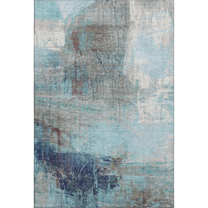 HomeRoots 5' Teal and Ivory Abstract Area Rug - Washable, UV Protected, Durable for Family Living Spaces 718420