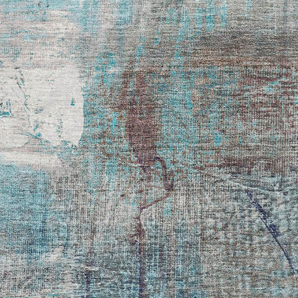 HomeRoots 5' Teal and Ivory Abstract Area Rug - Washable, UV Protected, Durable for Family Living Spaces 718420