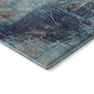 HomeRoots 5' Teal and Ivory Abstract Area Rug - Washable, UV Protected, Durable for Family Living Spaces 718420