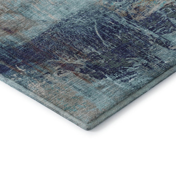 HomeRoots 5' Teal and Ivory Abstract Area Rug - Washable, UV Protected, Durable for Family Living Spaces 718420