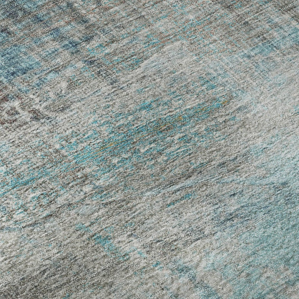 HomeRoots 5' Teal and Ivory Abstract Area Rug - Washable, UV Protected, Durable for Family Living Spaces 718420