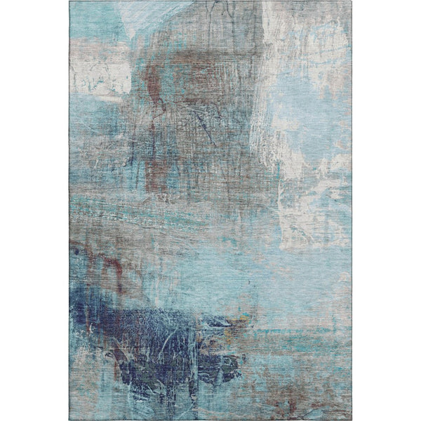 HomeRoots 8' Teal and Ivory Abstract Washable Round Rug – Stain Resistant, UV Protected for Family Spaces 718421