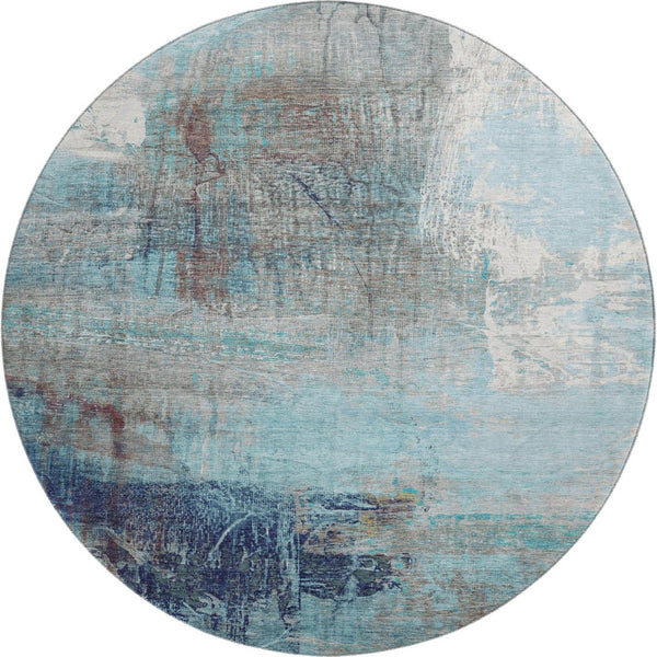 HomeRoots 8' X 10' Teal And Ivory Abstract Area Rug - Washable, UV Protected, Stain-Resistant, Durable Design 718422