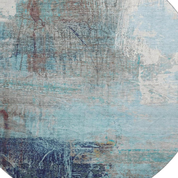 HomeRoots 8' X 10' Teal And Ivory Abstract Area Rug - Washable, UV Protected, Stain-Resistant, Durable Design 718422