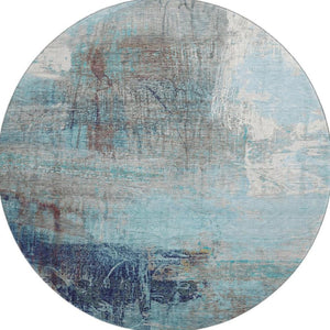 HomeRoots 8' X 10' Teal And Ivory Abstract Area Rug - Washable, UV Protected, Stain-Resistant, Durable Design 718422