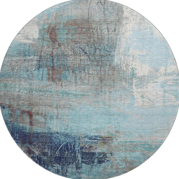 HomeRoots 8' X 10' Teal And Ivory Abstract Area Rug - Washable, UV Protected, Stain-Resistant, Durable Design 718422