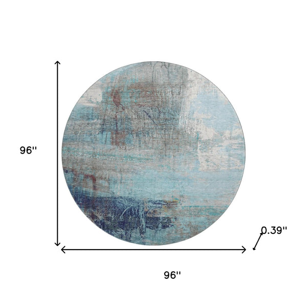 HomeRoots 8' X 10' Teal And Ivory Abstract Area Rug - Washable, UV Protected, Stain-Resistant, Durable Design 718422