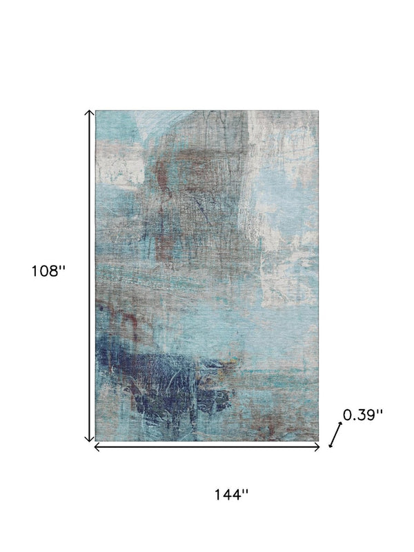 HomeRoots 10' Teal and Ivory Abstract Area Rug – Washable, UV Protected, Durable Design for Busy Homes 718424