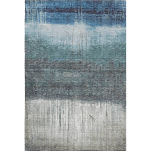 HomeRoots 5' X 8' Blue and Ivory Abstract Area Rug - Washable, UV-Protected, Durable for High-Traffic Spaces 718426