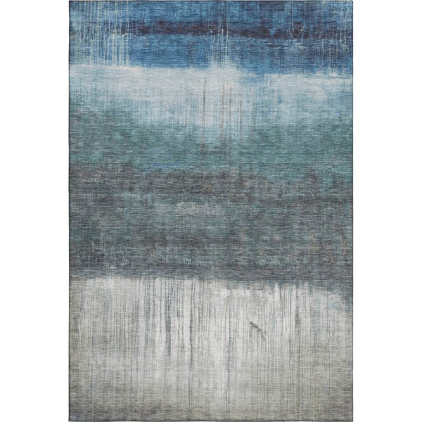 HomeRoots 5' X 8' Blue and Ivory Abstract Area Rug - Washable, UV-Protected, Durable for High-Traffic Spaces 718426