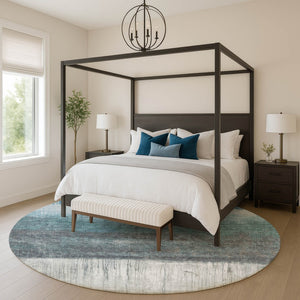 HomeRoots 8' X 10' Blue And Ivory Abstract Washable Area Rug - Durable, UV-Protected, Modern Style for Any Room 718428