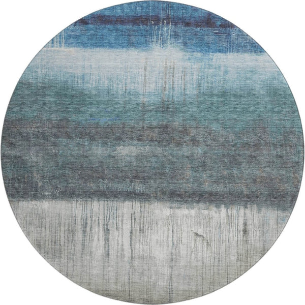 HomeRoots 8' X 10' Blue And Ivory Abstract Washable Area Rug - Durable, UV-Protected, Modern Style for Any Room 718428
