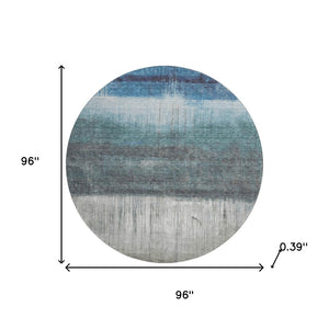 HomeRoots 8' X 10' Blue And Ivory Abstract Washable Area Rug - Durable, UV-Protected, Modern Style for Any Room 718428