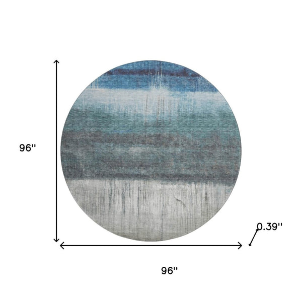 HomeRoots 8' X 10' Blue And Ivory Abstract Washable Area Rug - Durable, UV-Protected, Modern Style for Any Room 718428