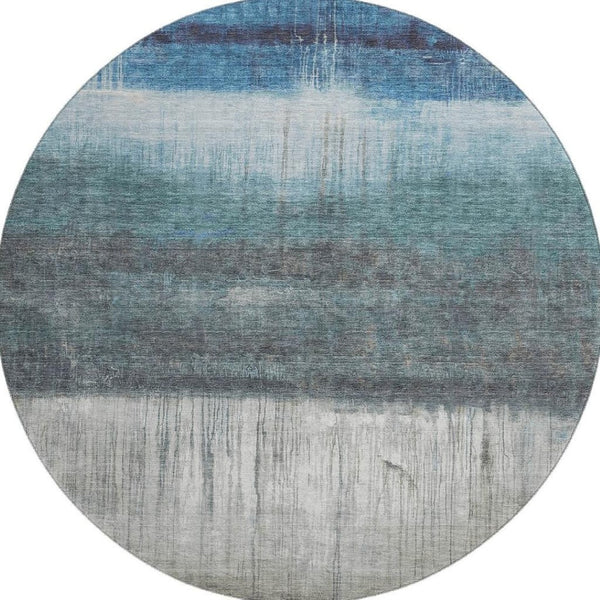 HomeRoots 8' X 10' Blue And Ivory Abstract Washable Area Rug - Durable, UV-Protected, Modern Style for Any Room 718428