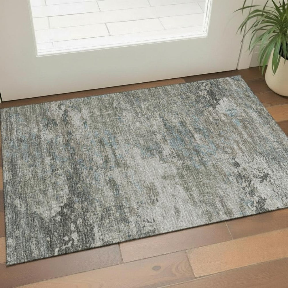 HomeRoots 5' X 8' Contemporary Fern Green & Gray Abstract Washable Area Rug with UV Protection & Durability 718432