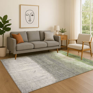 HomeRoots 8' Fern Green and Gray Abstract Washable Round Rug with UV Protection for Stylish, Easy Care Living 718433