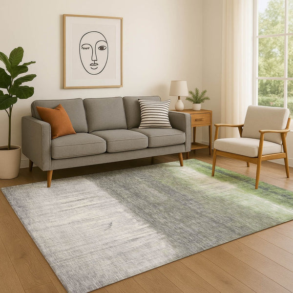HomeRoots 8' Fern Green and Gray Abstract Washable Round Rug with UV Protection for Stylish, Easy Care Living 718433