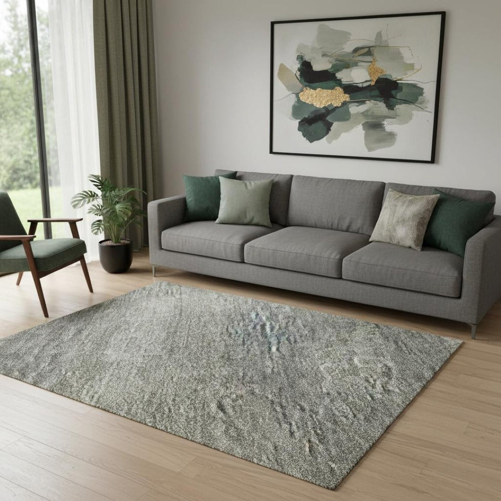 HomeRoots 8' Fern Green and Gray Abstract Washable Round Rug with UV Protection for Stylish, Easy Care Living 718433