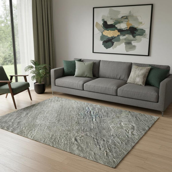 HomeRoots 8' Fern Green and Gray Abstract Washable Round Rug with UV Protection for Stylish, Easy Care Living 718433