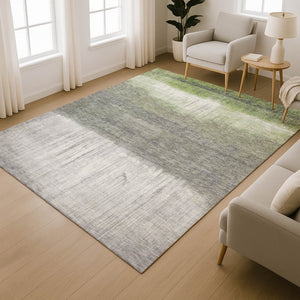 HomeRoots 8' Fern Green and Gray Abstract Washable Round Rug with UV Protection for Stylish, Easy Care Living 718433