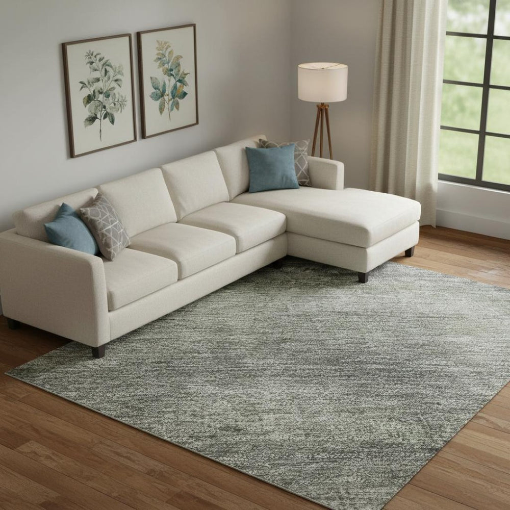 HomeRoots 9' X 12' Modern Fern Green & Gray Abstract Washable Area Rug with UV Protection & Non-Slip Backing 718435
