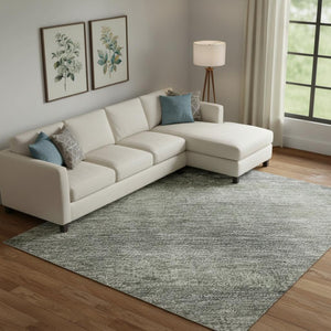 HomeRoots 9' X 12' Modern Fern Green & Gray Abstract Washable Area Rug with UV Protection & Non-Slip Backing 718435