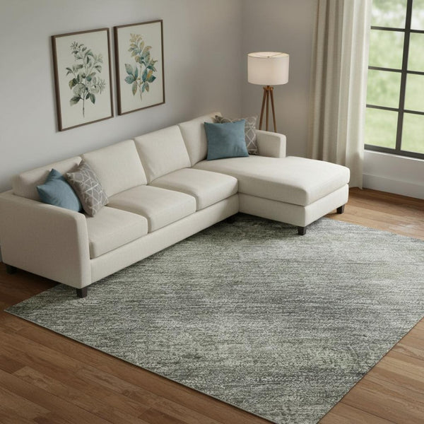 HomeRoots 9' X 12' Modern Fern Green & Gray Abstract Washable Area Rug with UV Protection & Non-Slip Backing 718435
