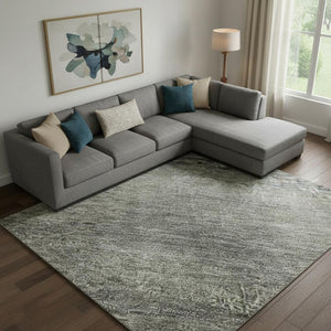 HomeRoots 10' X 14' Fern Green & Gray Abstract Area Rug - Washable, UV-Protected, Stain-Resistant & Stylish! 718436