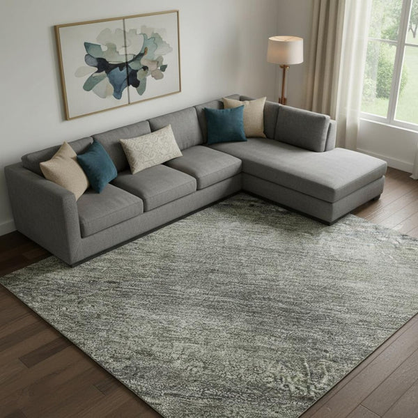 HomeRoots 10' X 14' Fern Green & Gray Abstract Area Rug - Washable, UV-Protected, Stain-Resistant & Stylish! 718436