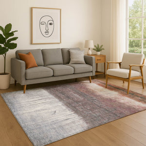 HomeRoots 5' X 8' Stylish Rust and Ivory Abstract Washable Area Rug with UV Protection for High-Traffic Spaces 718438