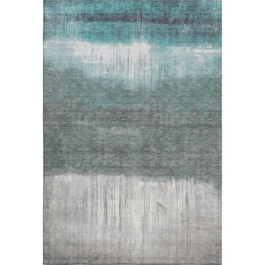 HomeRoots 5' X 8' Teal and Gray Abstract Area Rug - Washable, UV-Protected, Non-Slip for Modern Living Spaces 718444