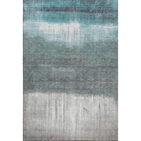 HomeRoots 5' X 8' Teal and Gray Abstract Area Rug - Washable, UV-Protected, Non-Slip for Modern Living Spaces 718444