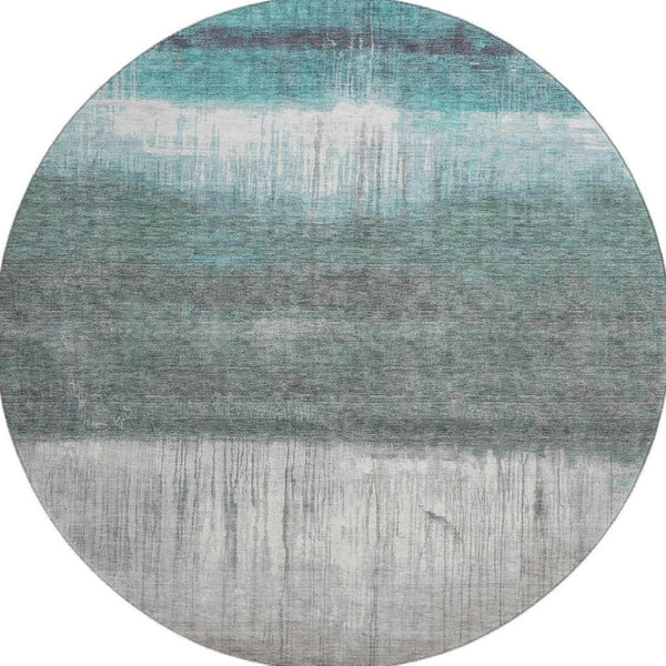 HomeRoots 8' X 10' Stylish Teal & Gray Washable Area Rug with UV Protection - Perfect for Busy Homes & Pets 718446
