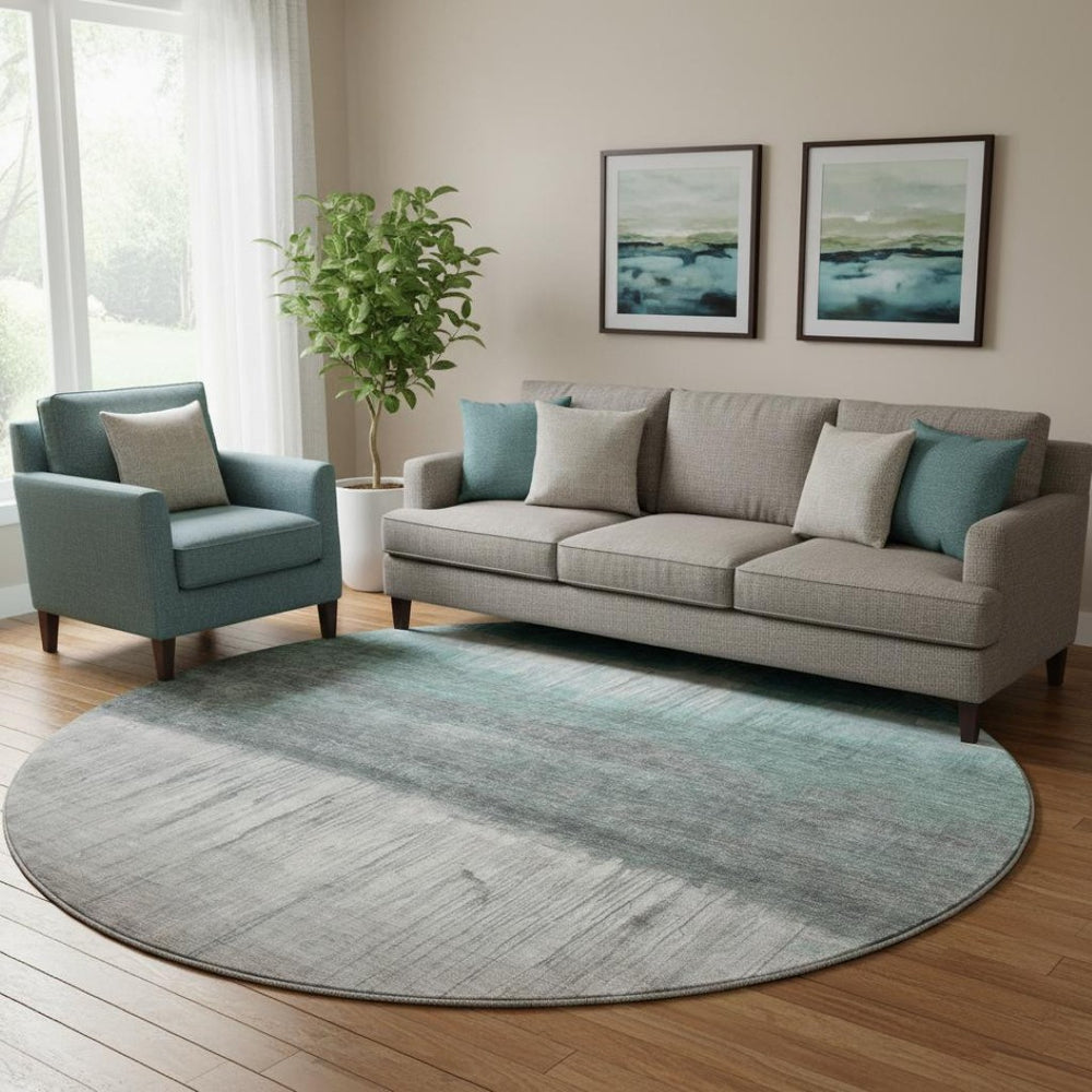 HomeRoots 8' X 10' Stylish Teal & Gray Washable Area Rug with UV Protection - Perfect for Busy Homes & Pets 718446