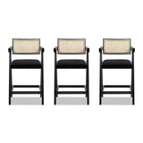 English Elm Milan 25.5" Modern Resin Webbing Back Bar Stool With Arms, Set Of 3, Ebony Black Boucle