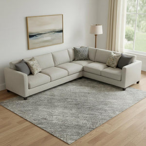 HomeRoots 9' X 12' Abstract Taupe & Ivory Washable Area Rug - Stylish, Durable, UV Protected for Modern Homes 718453