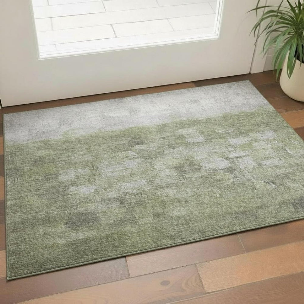 HomeRoots 5' X 8' Fern Green & Silver Abstract Area Rug - Washable, Stain Resistant, UV Protected for Families 718456
