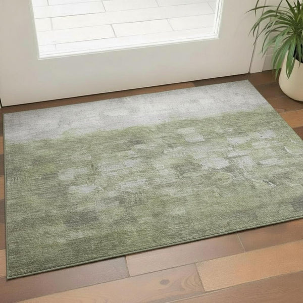 HomeRoots 5' X 8' Fern Green & Silver Abstract Area Rug - Washable, Stain Resistant, UV Protected for Families 718456