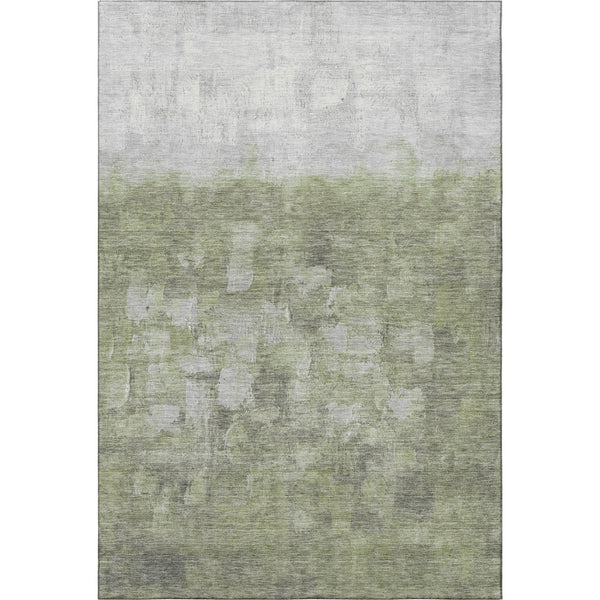 HomeRoots 8' Fern Green and Silver Abstract Round Rug - Washable, Stain Resistant, UV Protection, Non-Slip! 718457