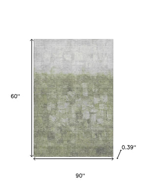 HomeRoots 8' Fern Green and Silver Abstract Round Rug - Washable, Stain Resistant, UV Protection, Non-Slip! 718457