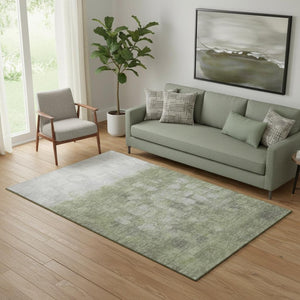 HomeRoots 8' Fern Green and Silver Abstract Round Rug - Washable, Stain Resistant, UV Protection, Non-Slip! 718457