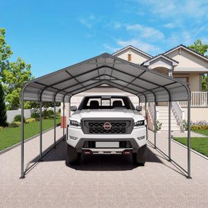 English Elm 12x20 Galvanized Steel Carport Heavy Duty Shelter for Vehicles with Powder Coated Roof W3213S00001