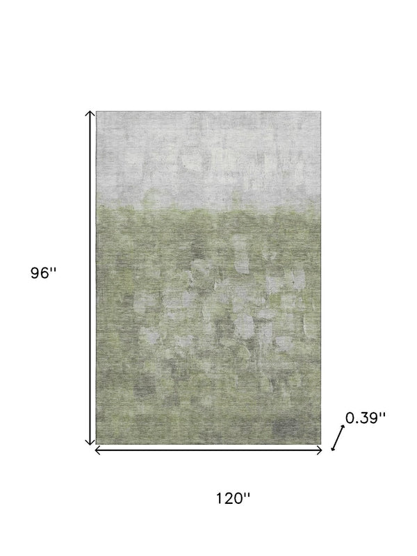 HomeRoots 9' X 12' Fern Green and Silver Abstract Area Rug - Washable, UV Protected, Non-Slip for Modern Homes 718459