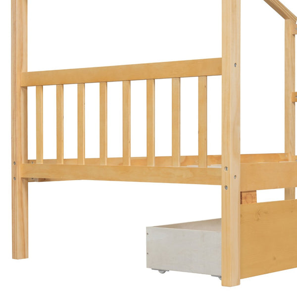 English Elm Twin House Bed Solid Pine Kids Cottage Frame with Storage Drawers Imaginative Room N708P309245M